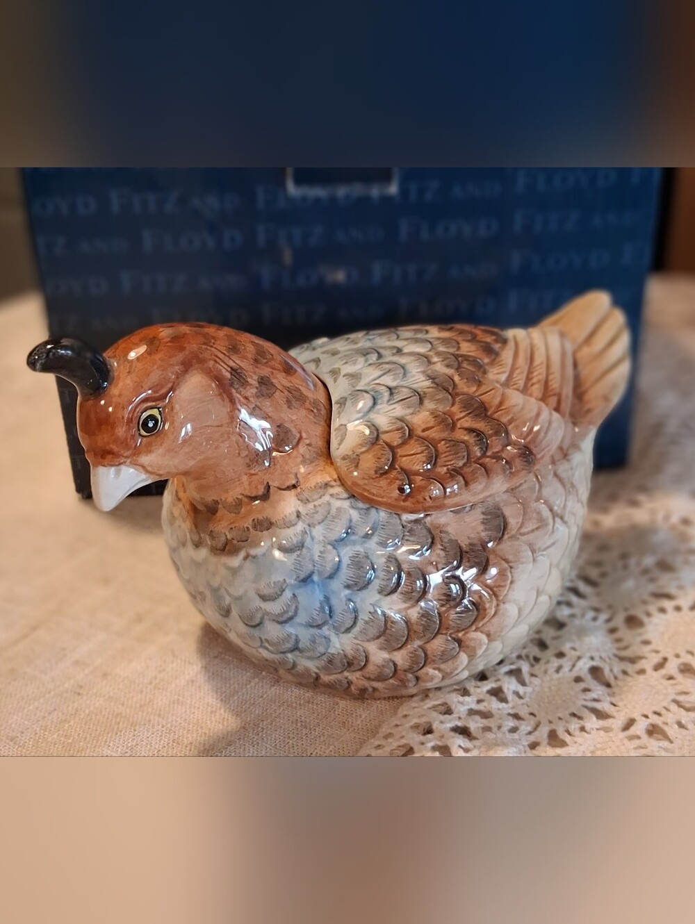 Fitz And Floyd Female Quail Essentials Game Birds Figurine/Sugar Bowl With Box